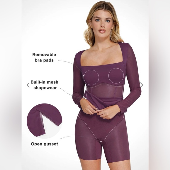 Popilush Shapewear Long Sleeve Mesh Inset Bodycon Midi Dress Size XL - Picture 8 of 12